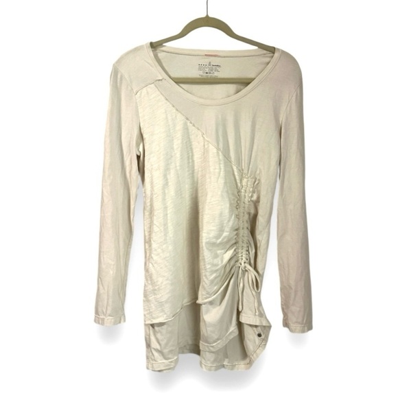 Neon Buddha Beige Scoop Neck Ruched Tunic Top Women's Size Large Lagenlook Boho - Picture 1 of 16